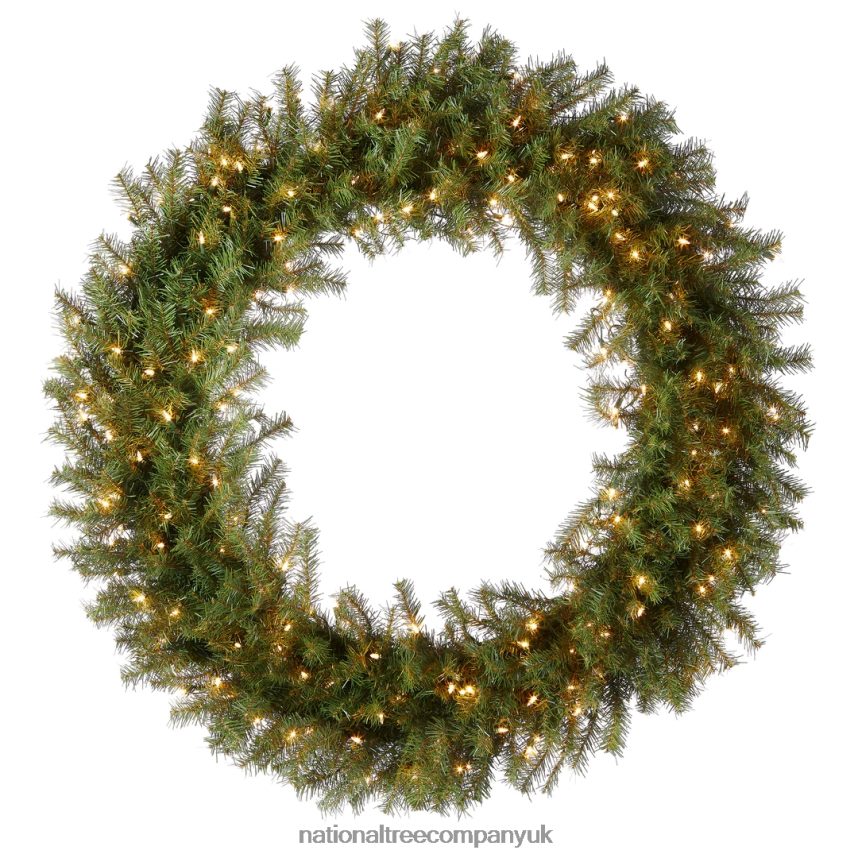 Greenery | National Tree Company Pre-Lit Artificial Christmas Wreath Green Norwood Fir White Lights Christmas Collection 48 Inches F2L4F230
